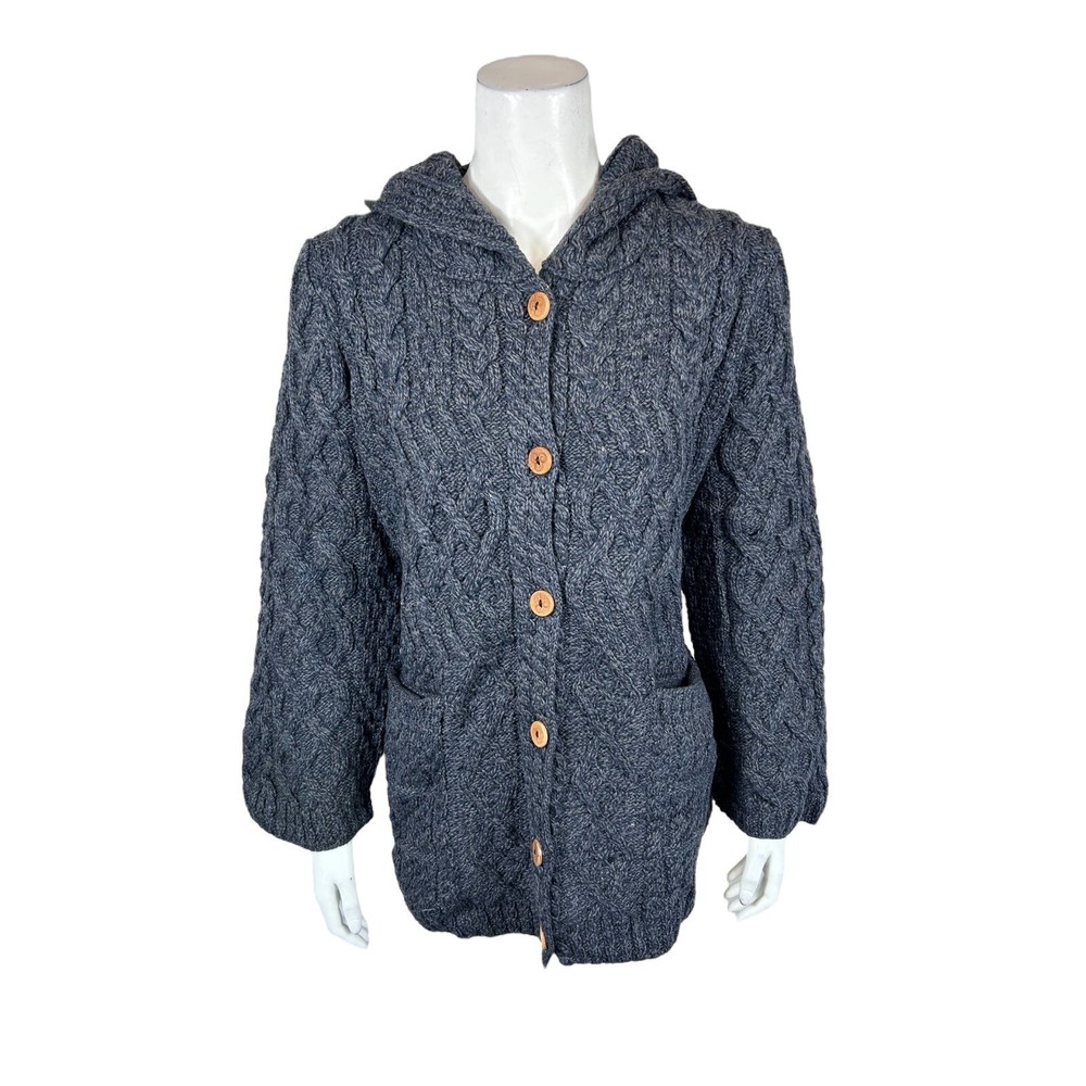 Kilronan Women's Merino Wool Bell Sleeve Sweater Cardigan Charcoal Medium Size